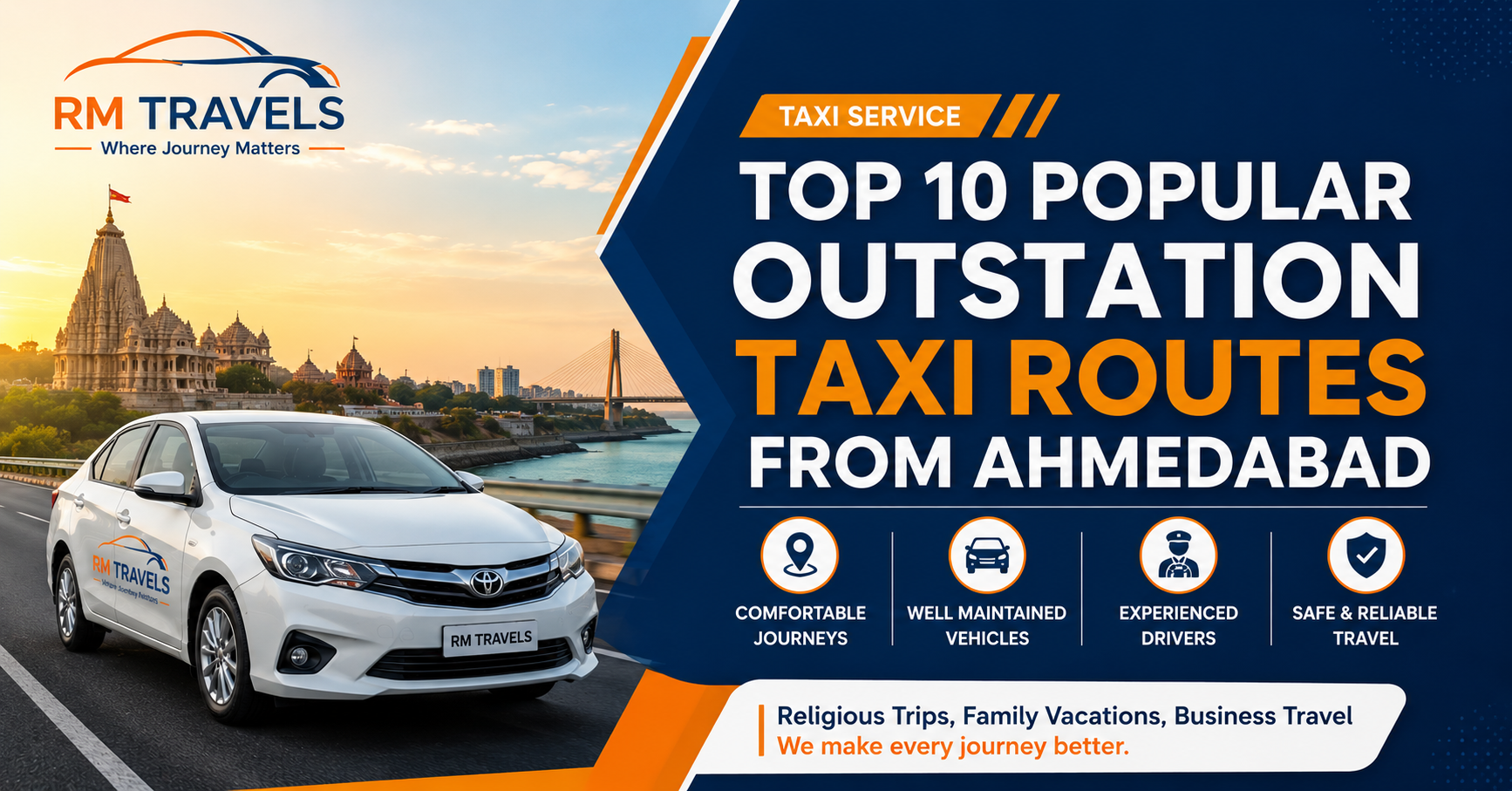 Top 10 Popular Outstation Taxi Routes from Ahmedabad